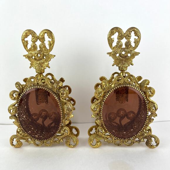 Ormolu Hollywood Regency Set of 2 Perfume Bottles (dauber missing) - Picture 1 of 10